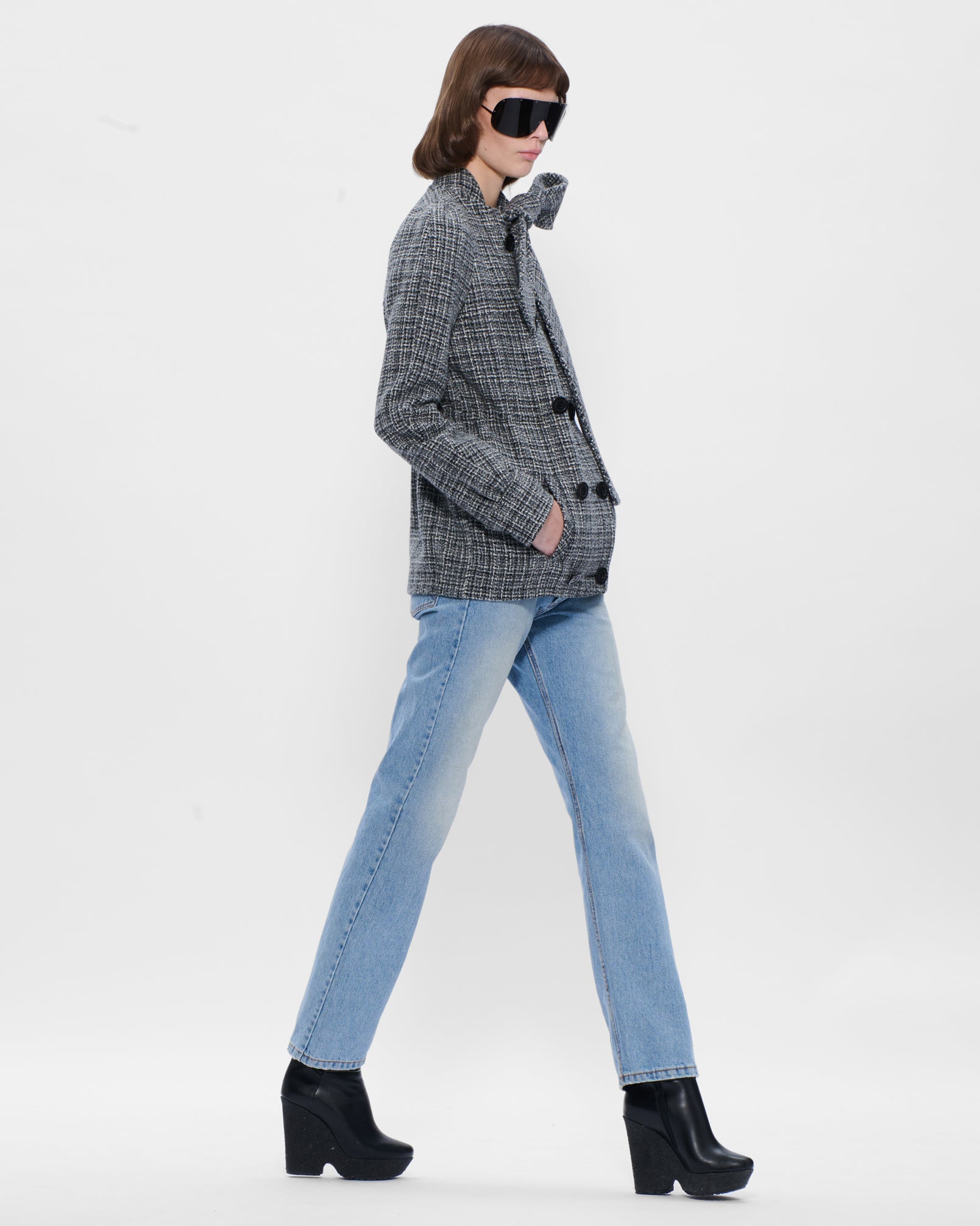 Bow Neck Jacket in Grey