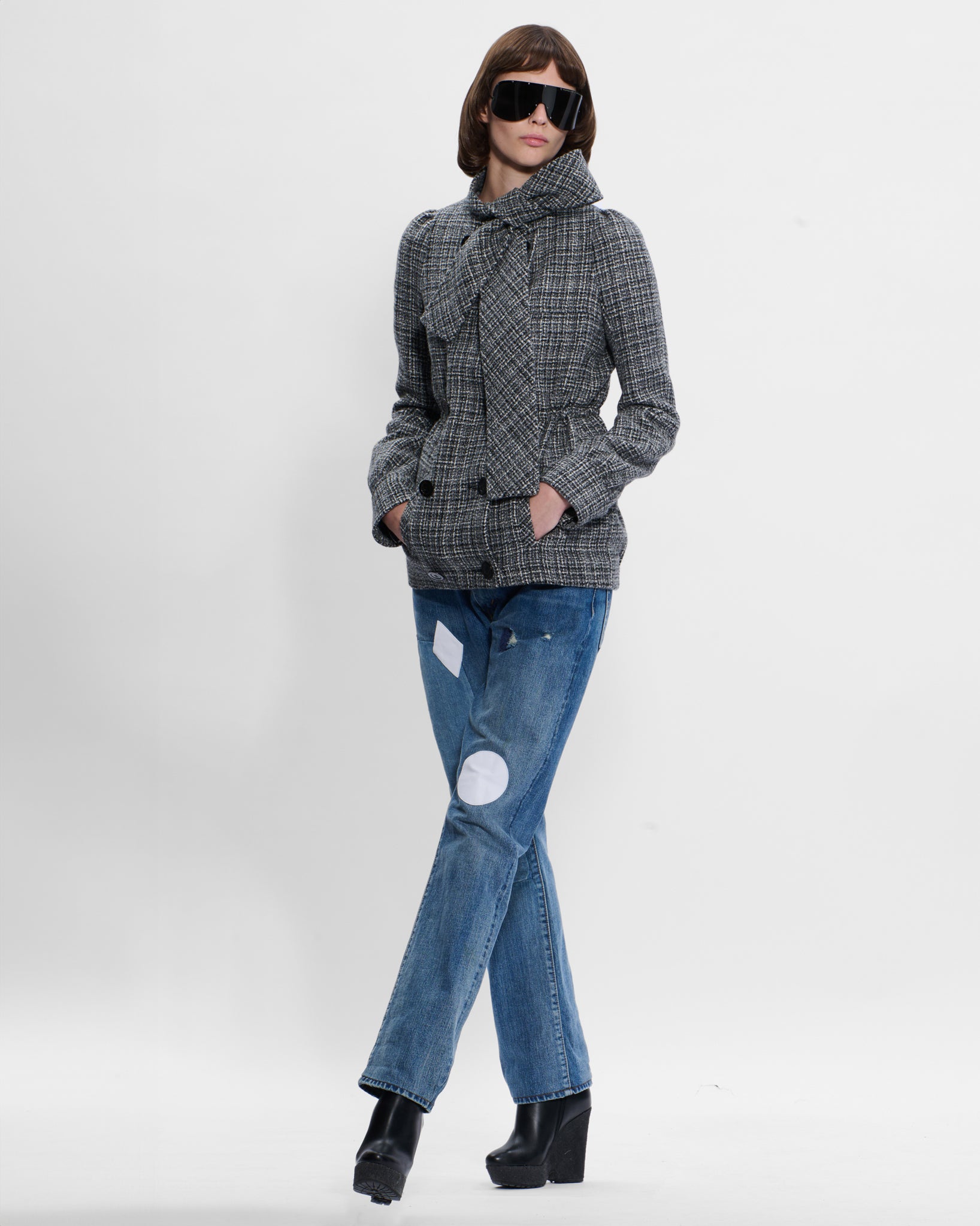 Bow Neck Jacket in Grey