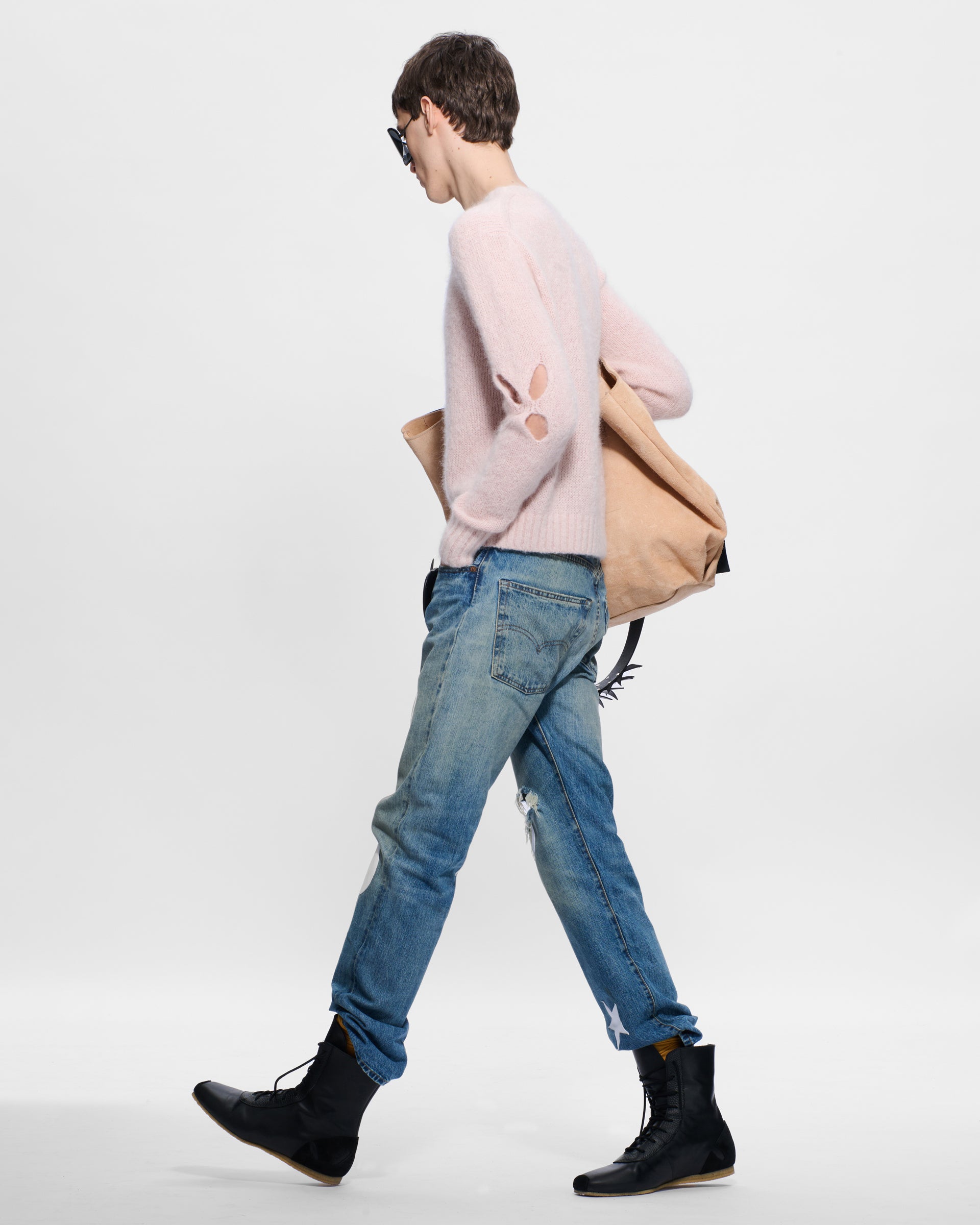 Slashed Shaggy Jumper in Blush Pink