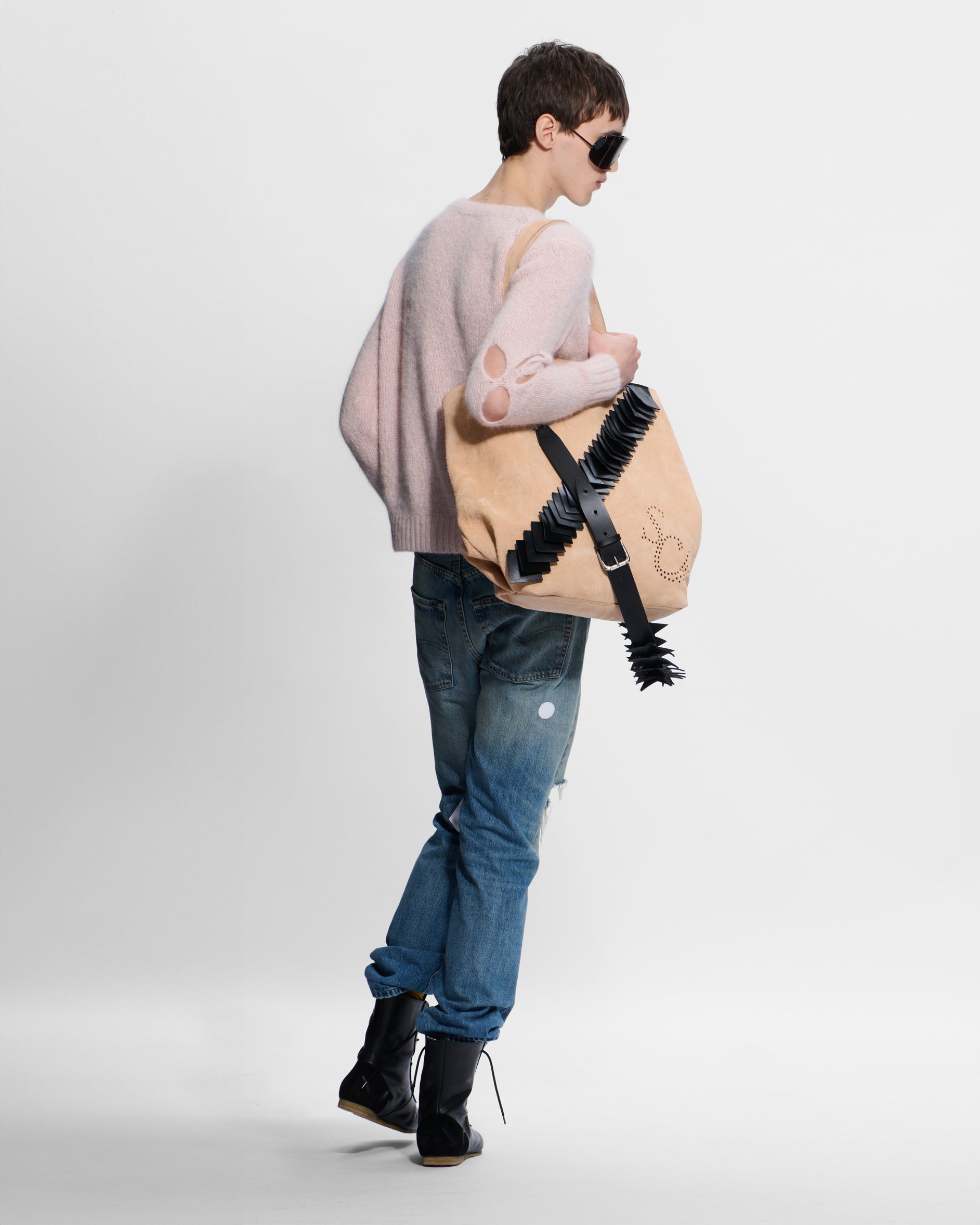 Slashed Shaggy Jumper in Blush Pink