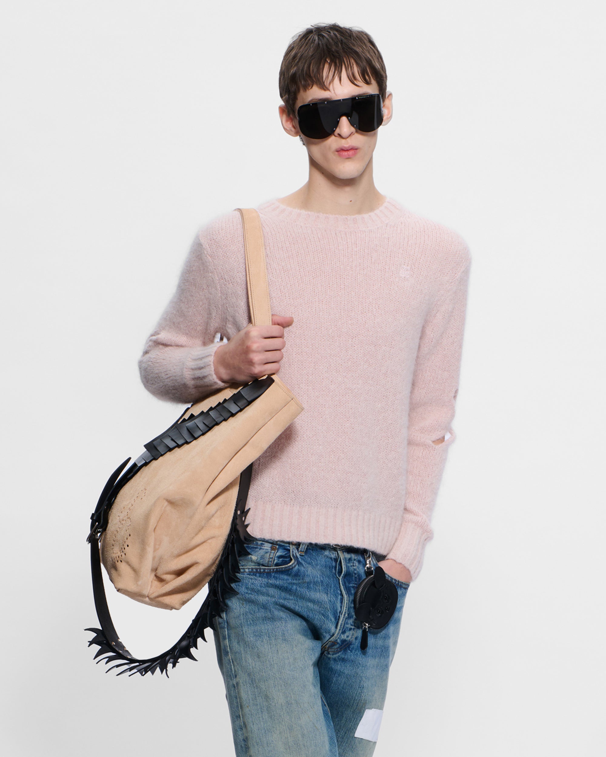 Slashed Shaggy Jumper in Blush Pink