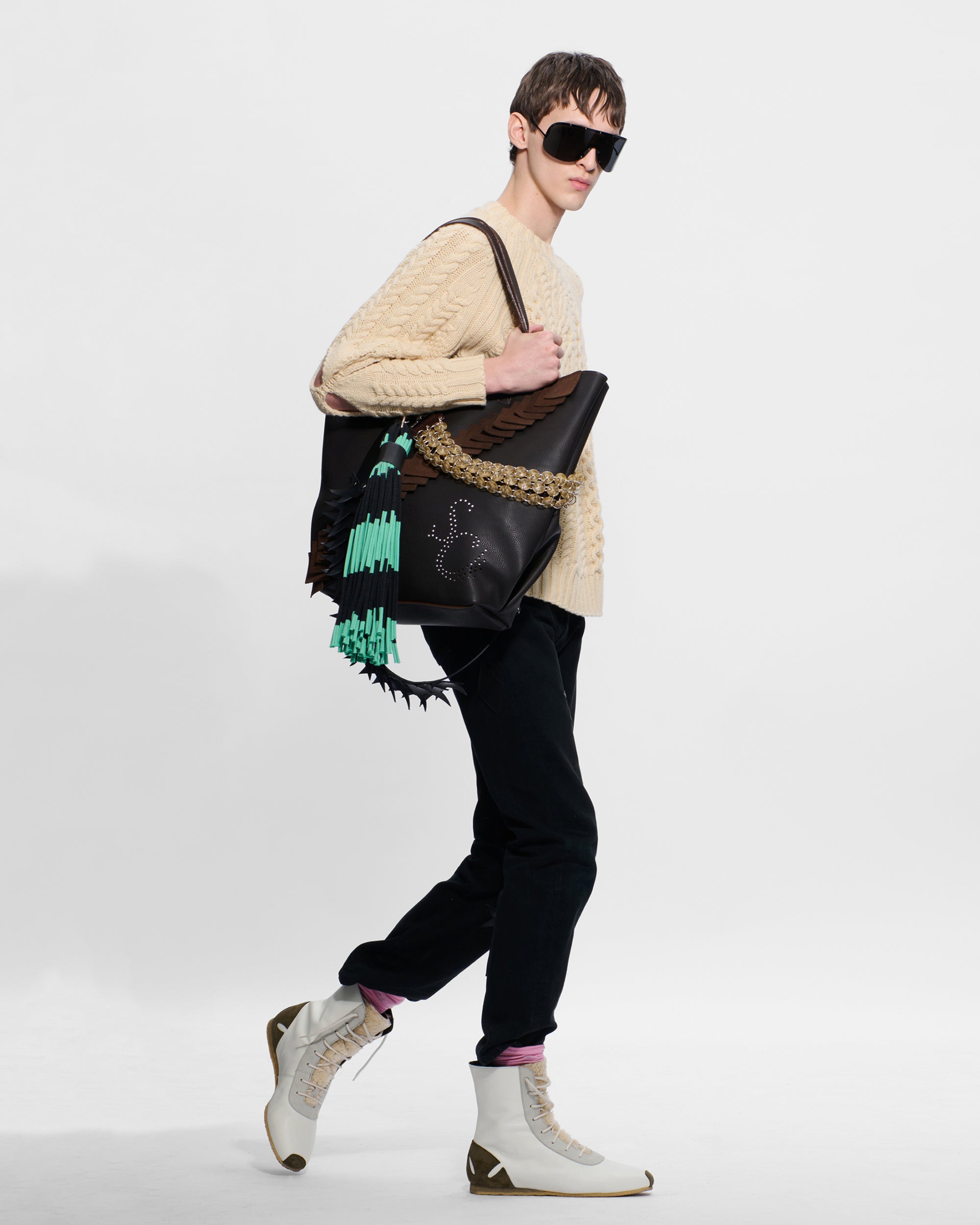 Slashed Cable Jumper in Oatmeal