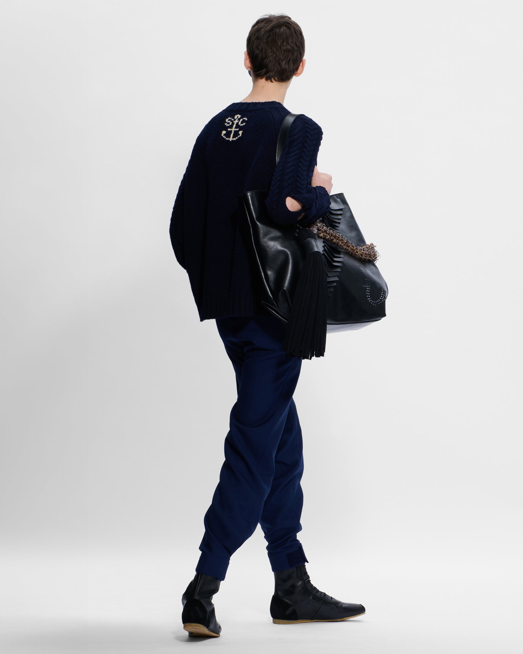 Slashed Cable Jumper in Navy