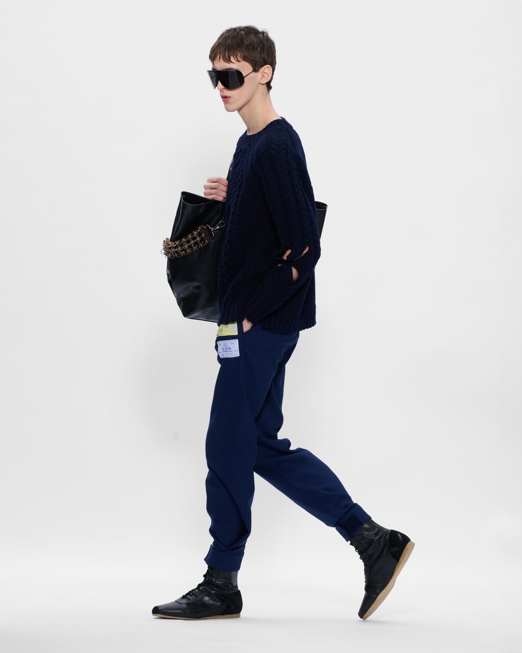 Slashed Cable Jumper in Navy