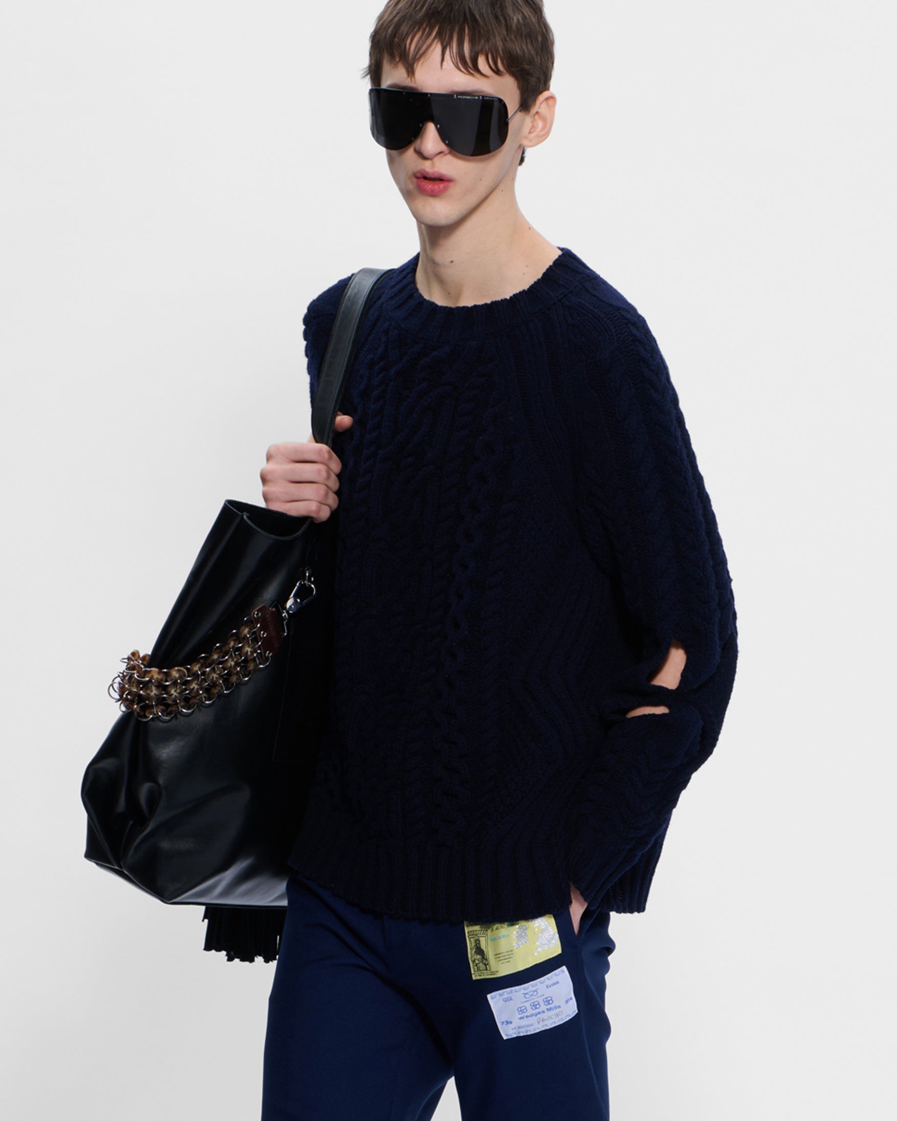 Slashed Cable Jumper in Navy