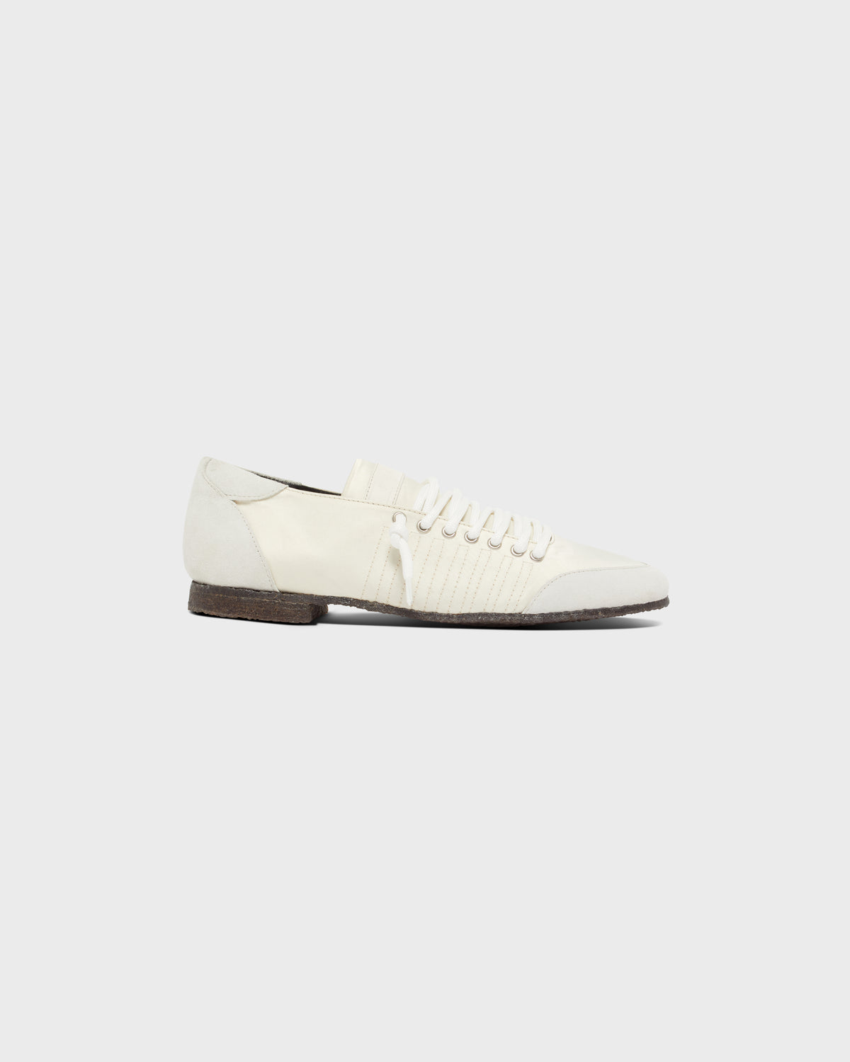 Laced Trainer in Ivory Nylon