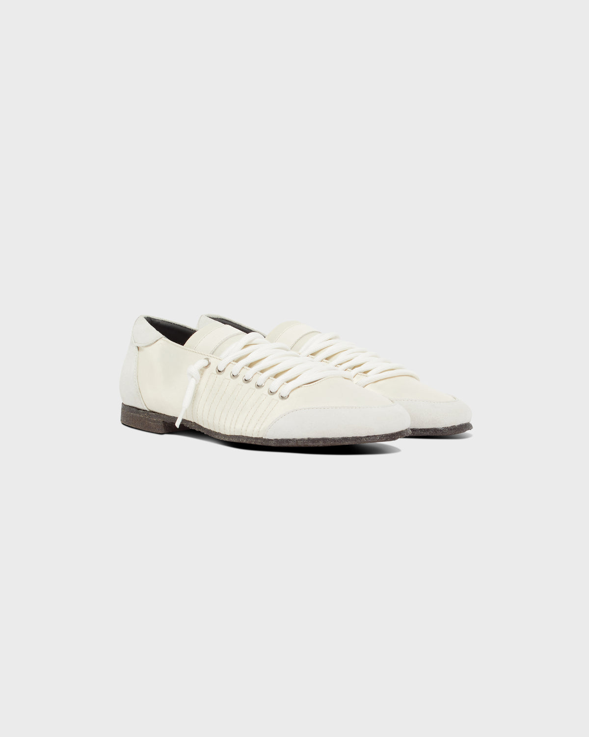 Laced Trainer in Ivory Nylon