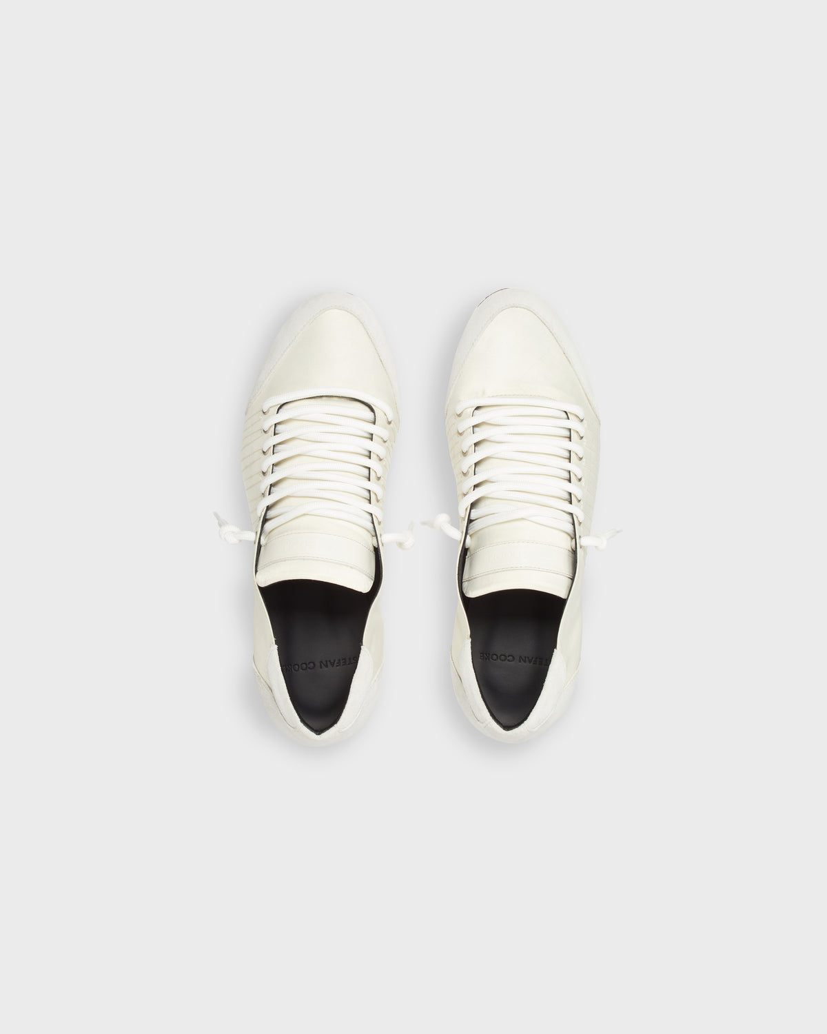 Laced Trainer in Ivory Nylon