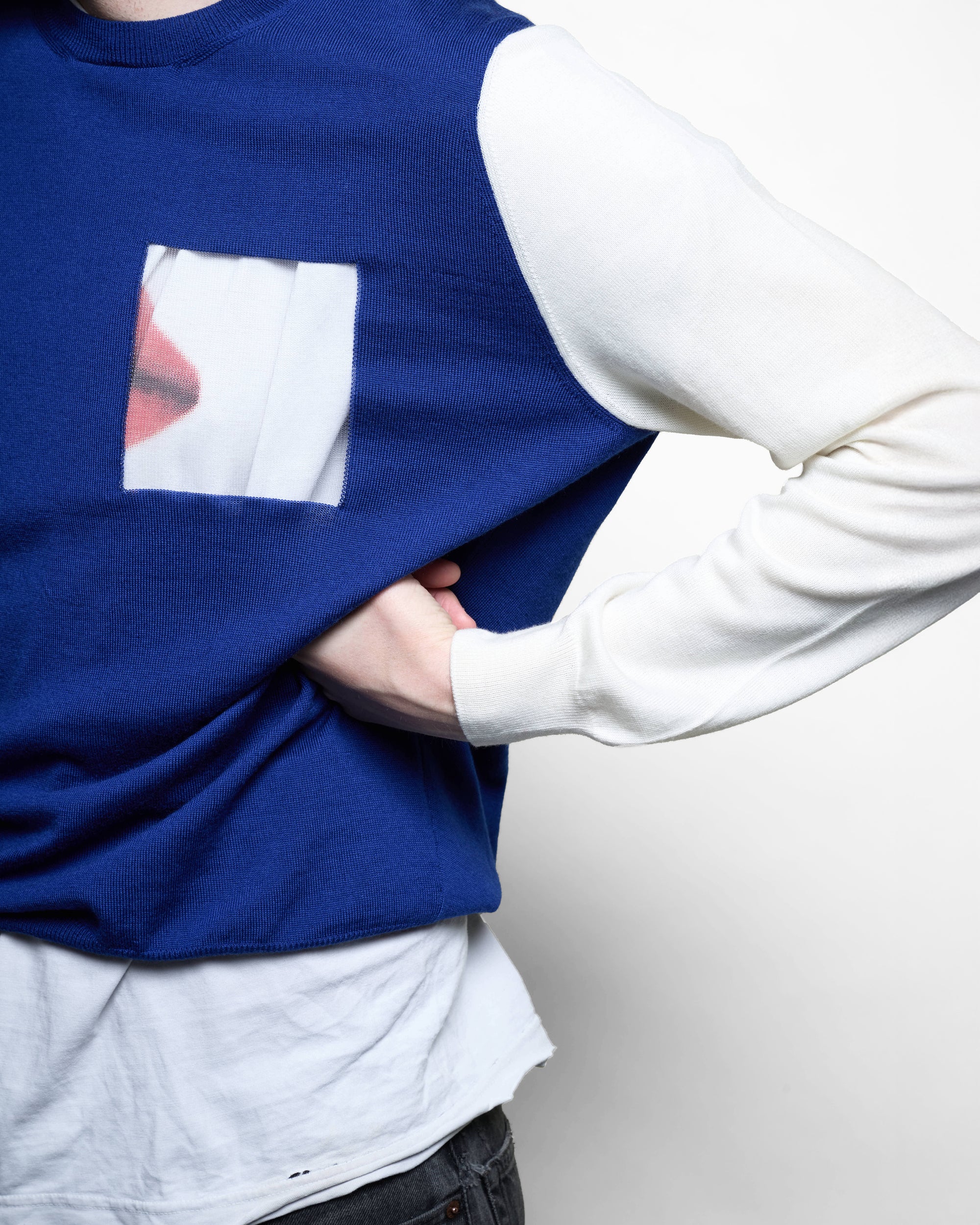 Window Knit Top in Blue & White