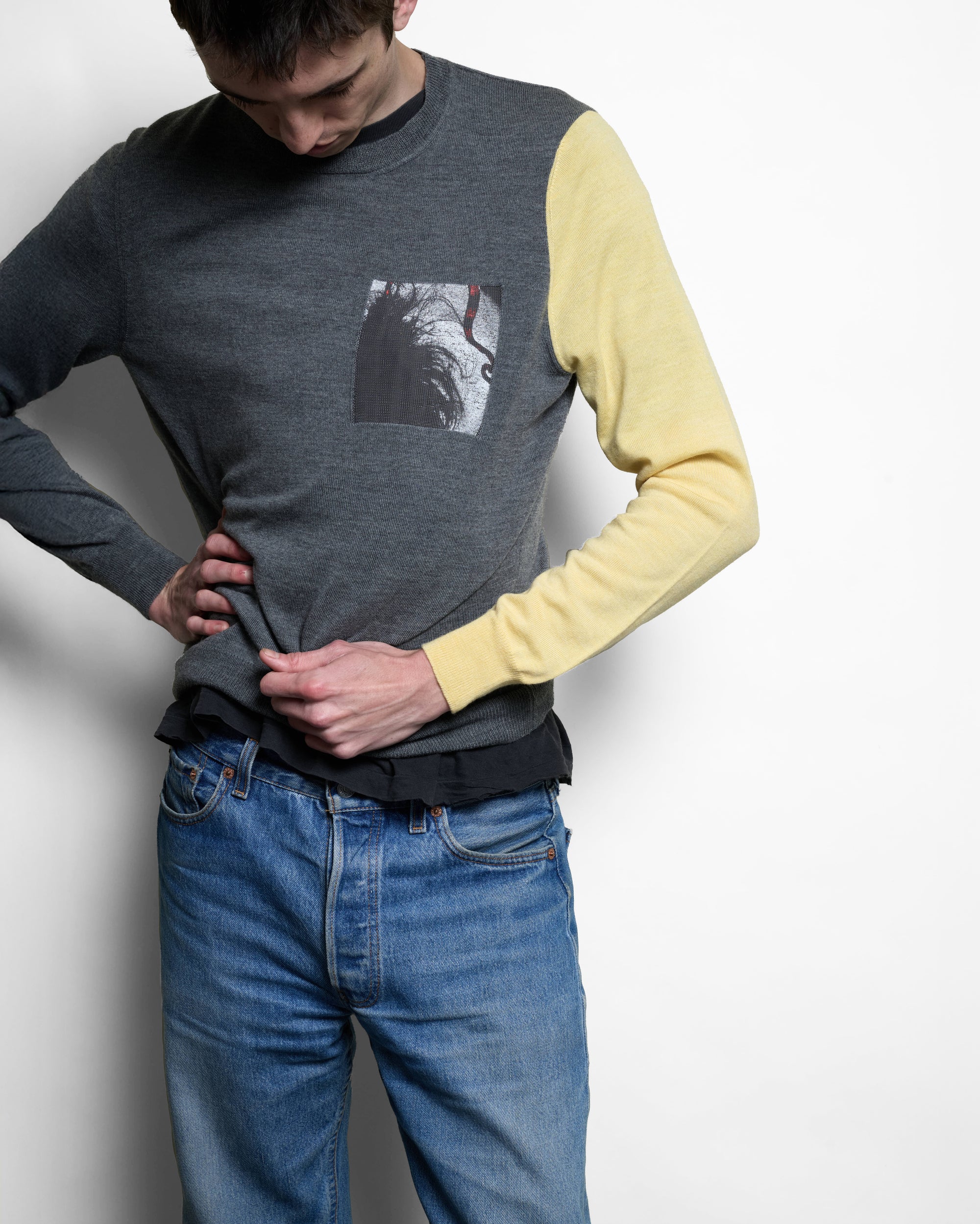 Window Knit Top in Grey & Yellow