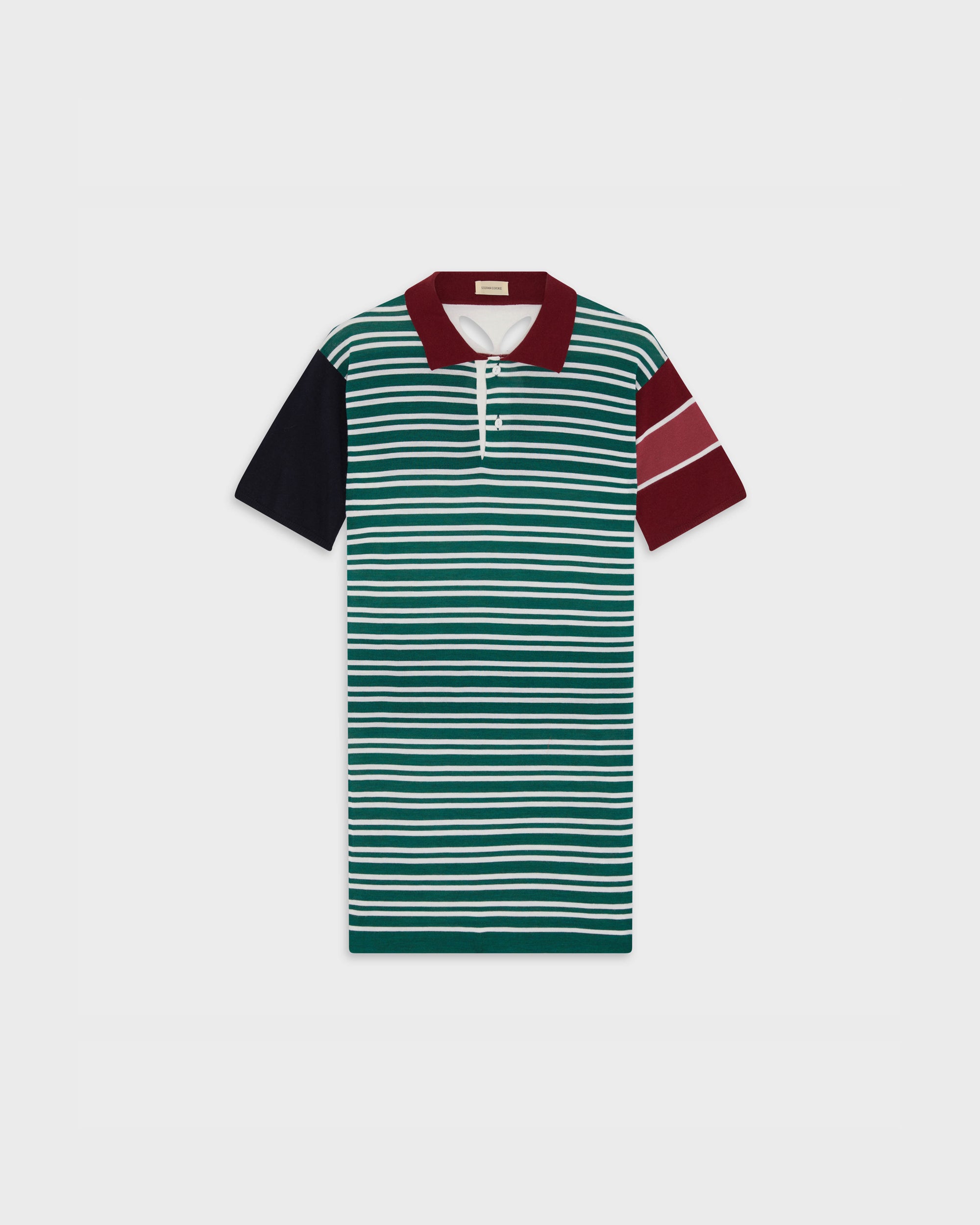 Knitted Polo Shirt in Green Stripe