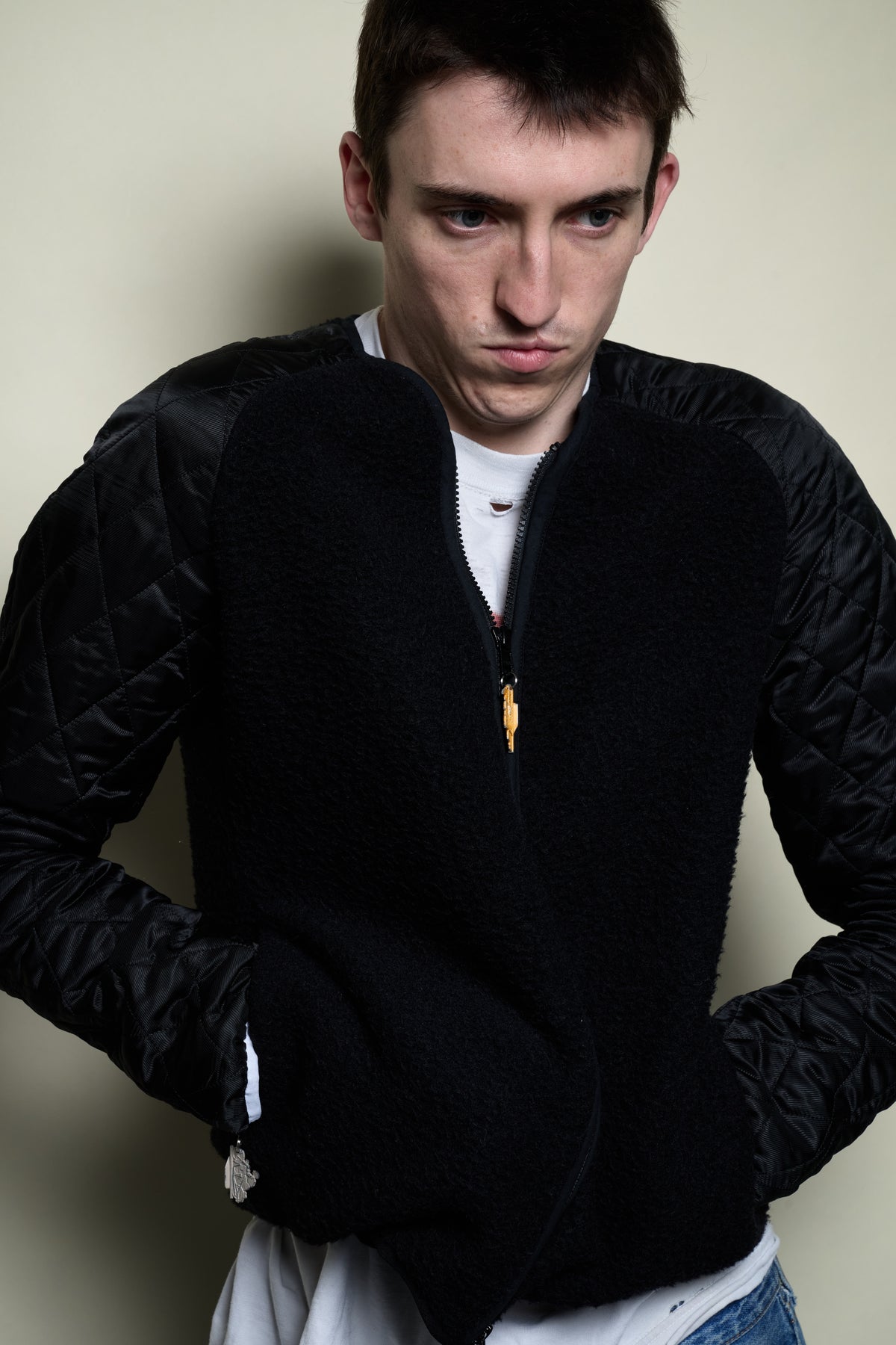 Quilted Sleeve Fleece in Black