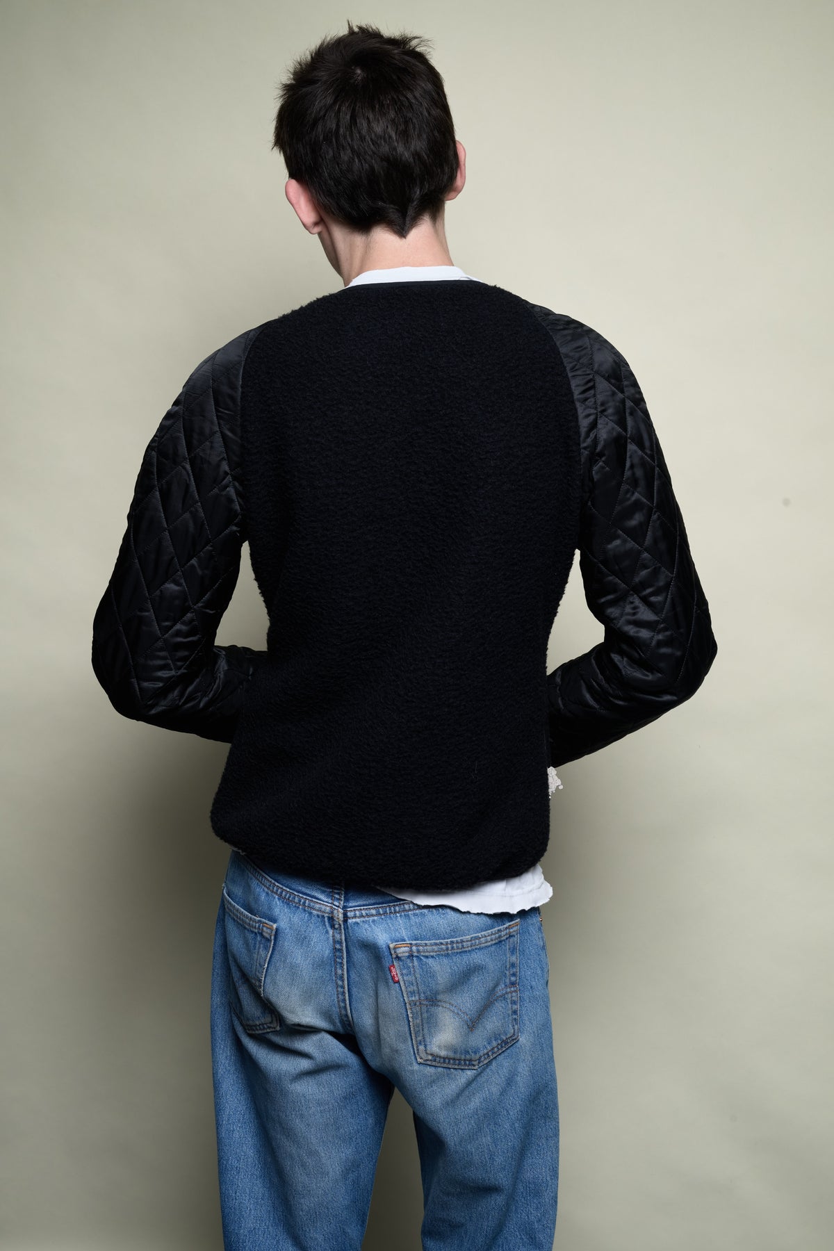 Quilted Sleeve Fleece in Black