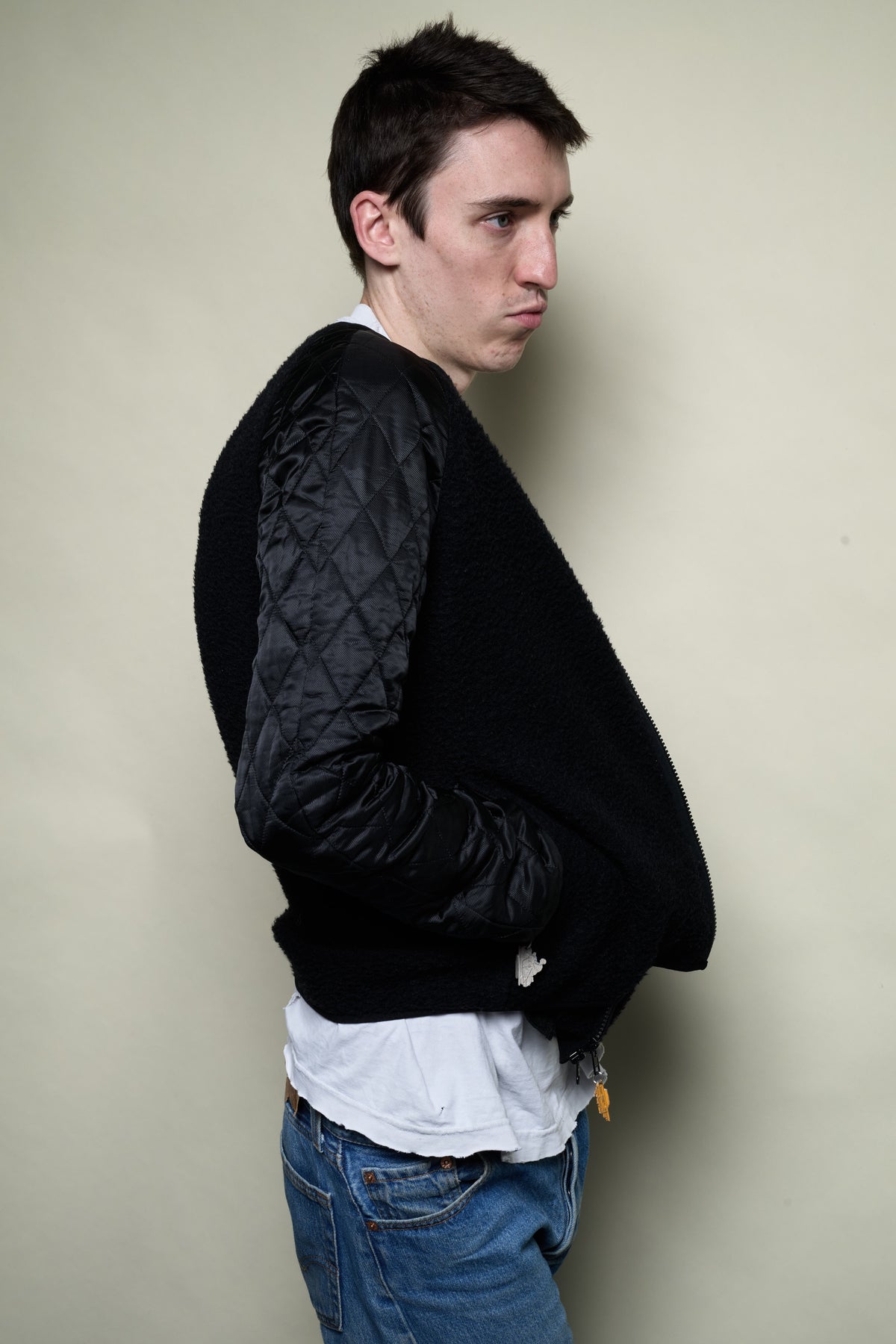 Quilted Sleeve Fleece in Black