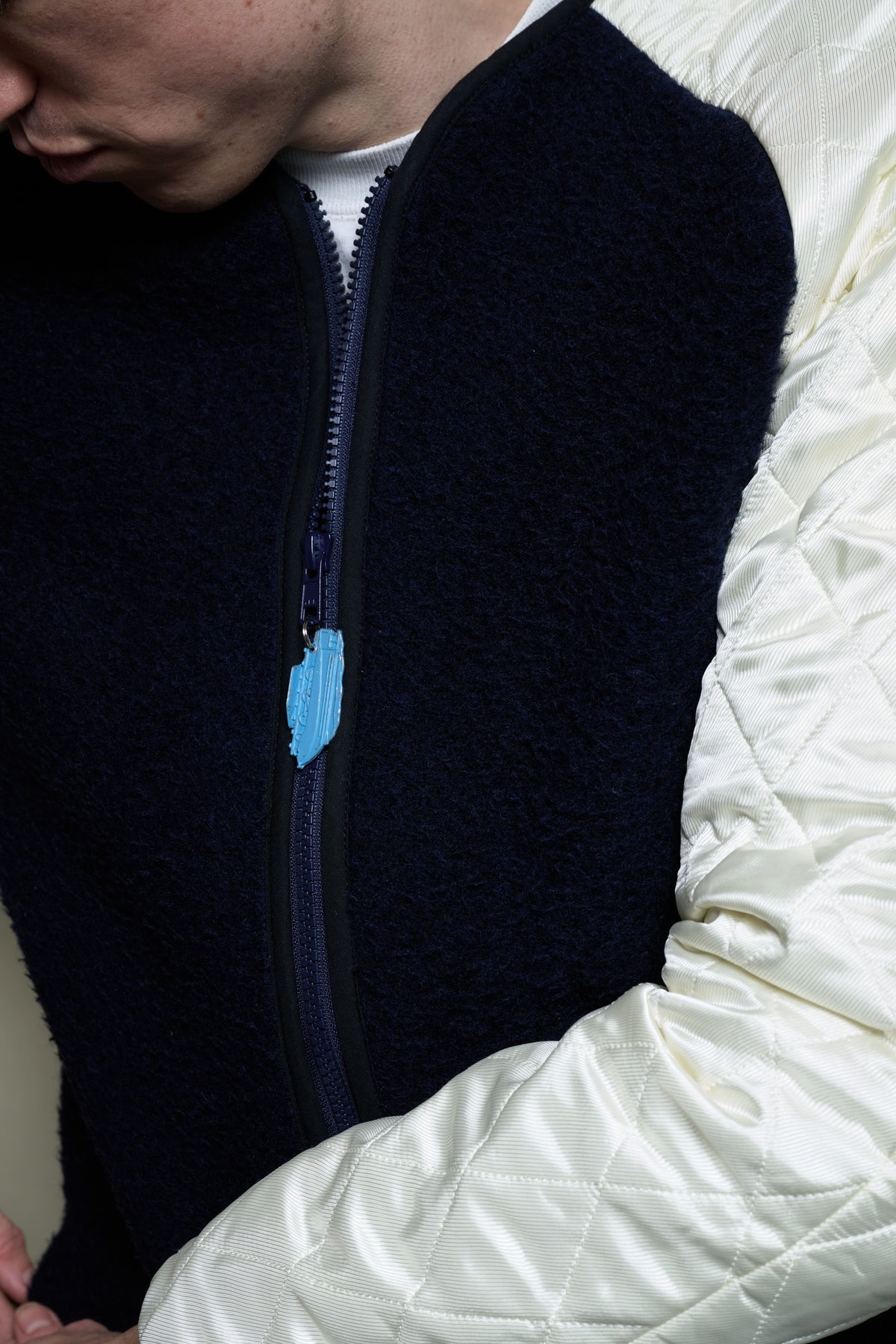 Quilted Sleeve Fleece in Navy