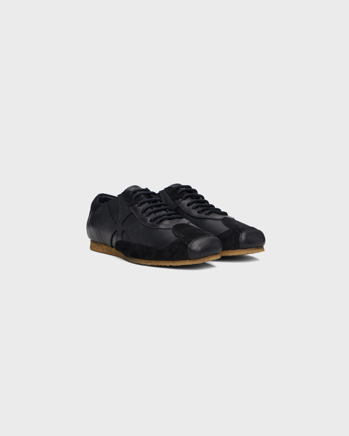 Slashed Trainer in Black Grain Leather