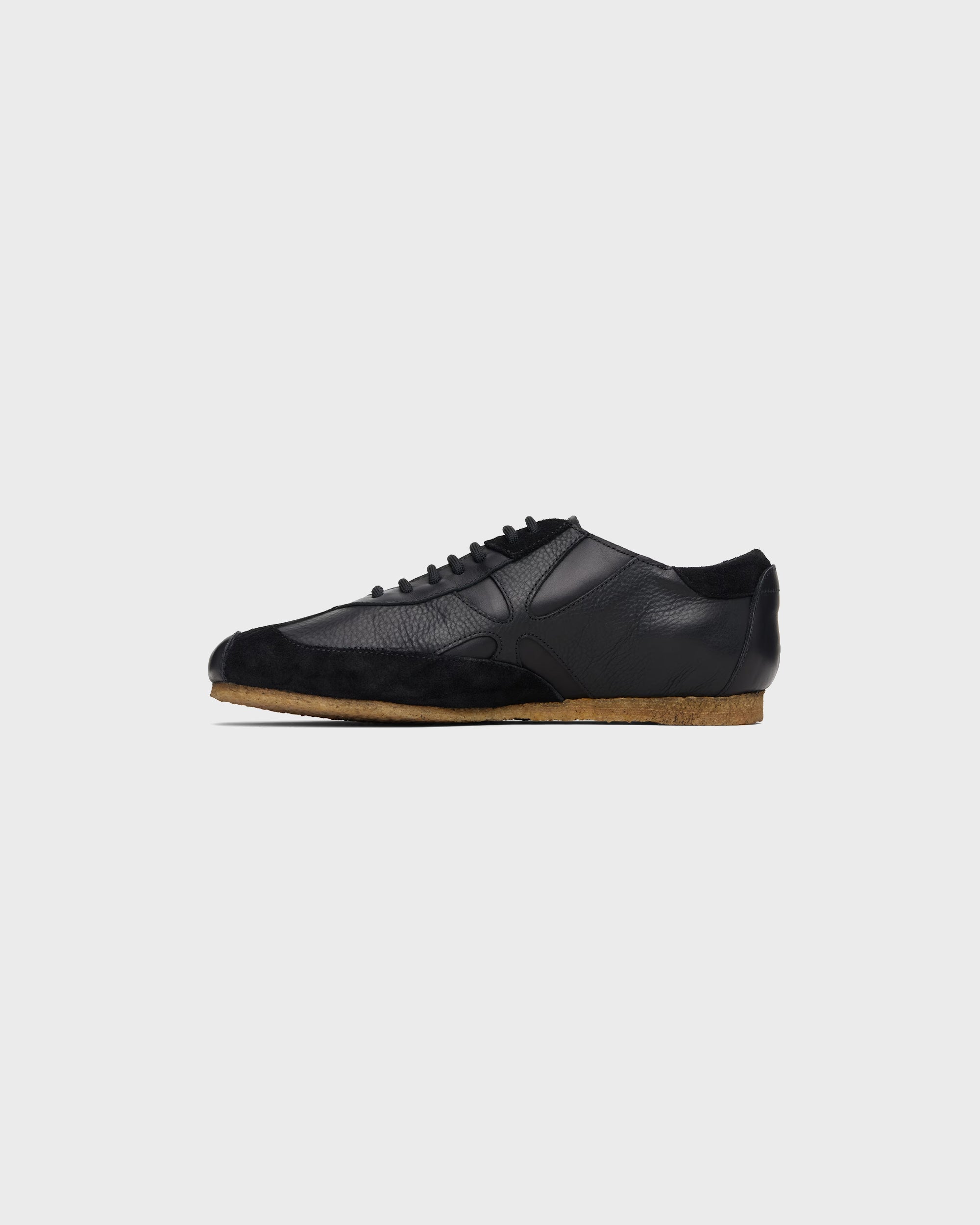 Slashed Trainer in Black Grain Leather