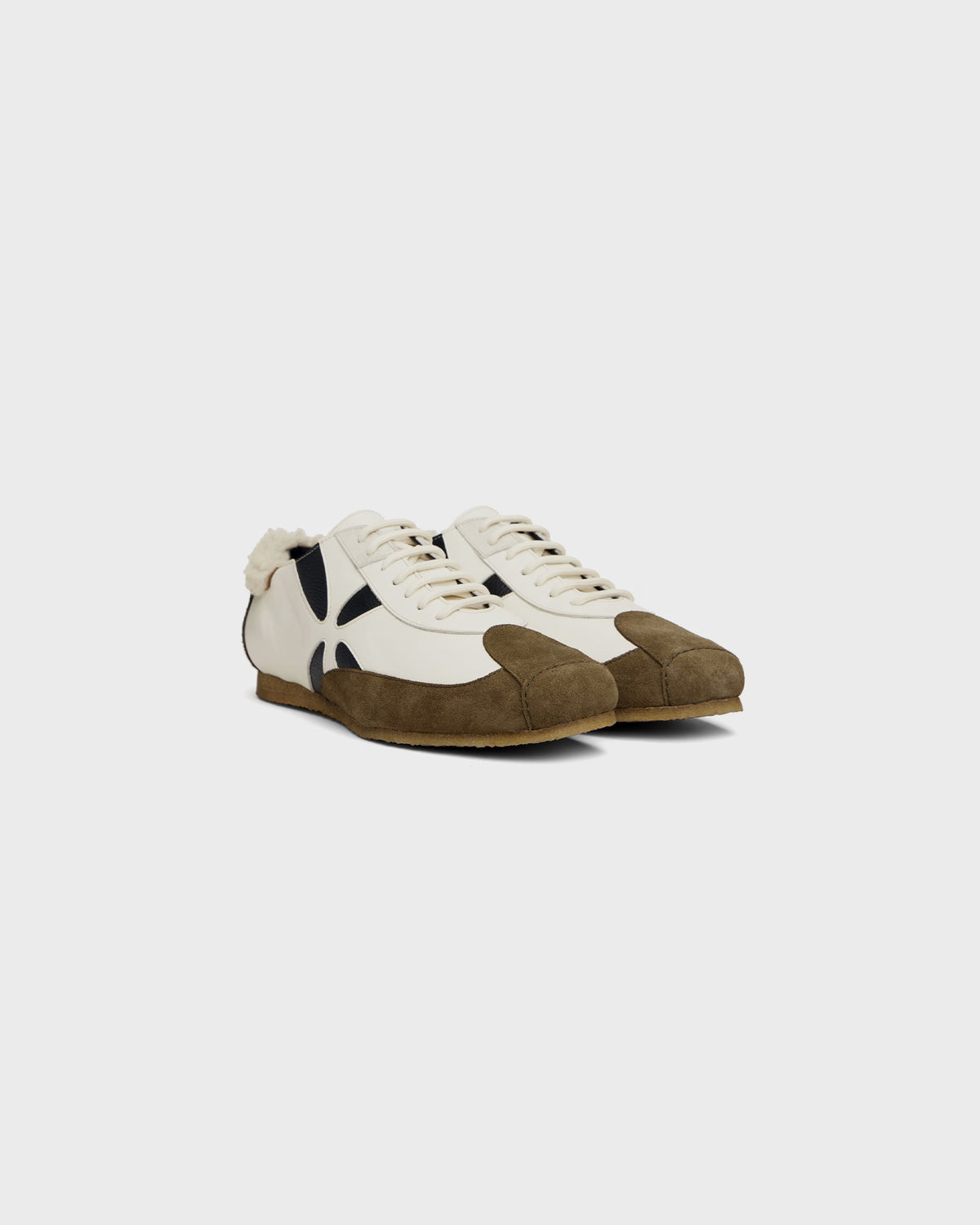 Slashed Trainer in Off White Leather