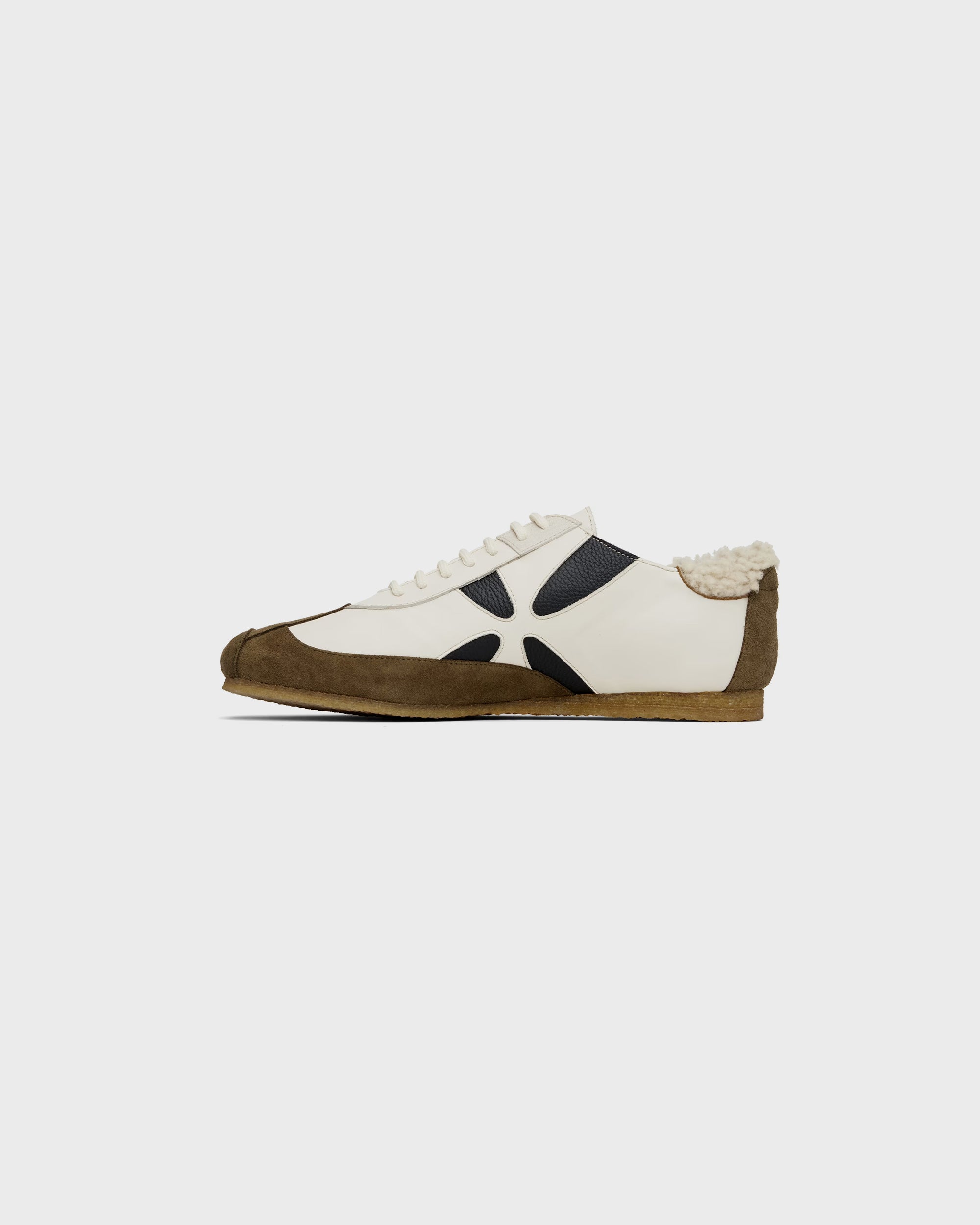 Slashed Trainer in Off White Leather