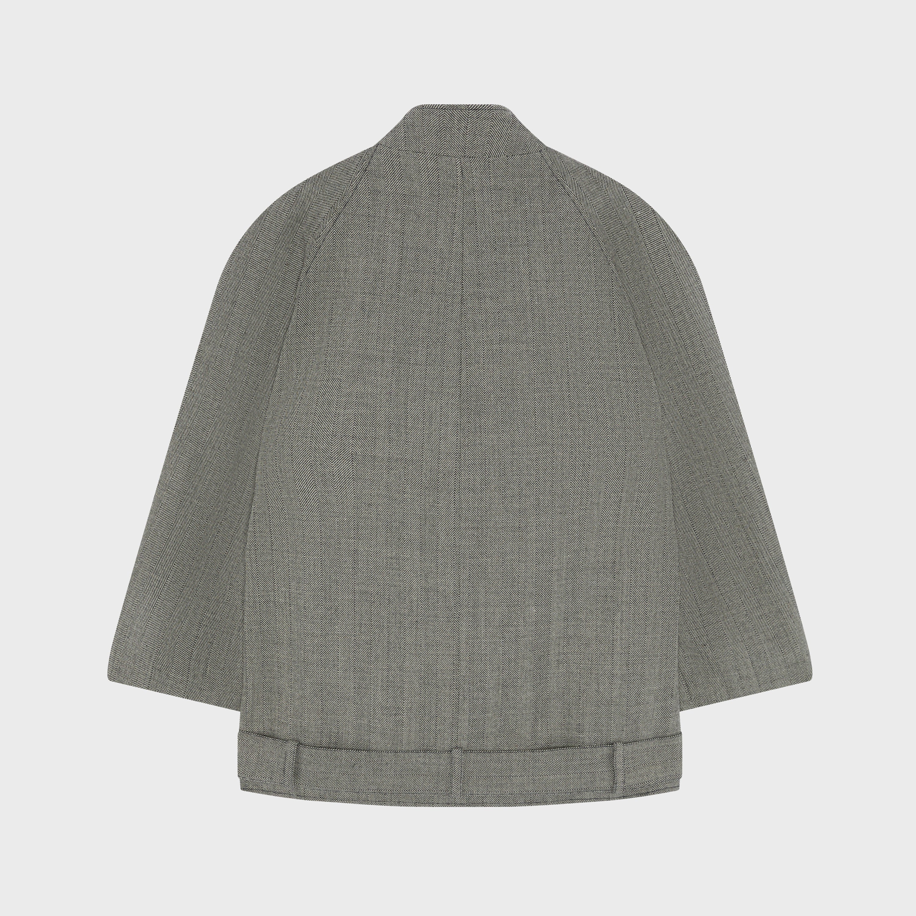 Short Belted Coat in Grey Wool